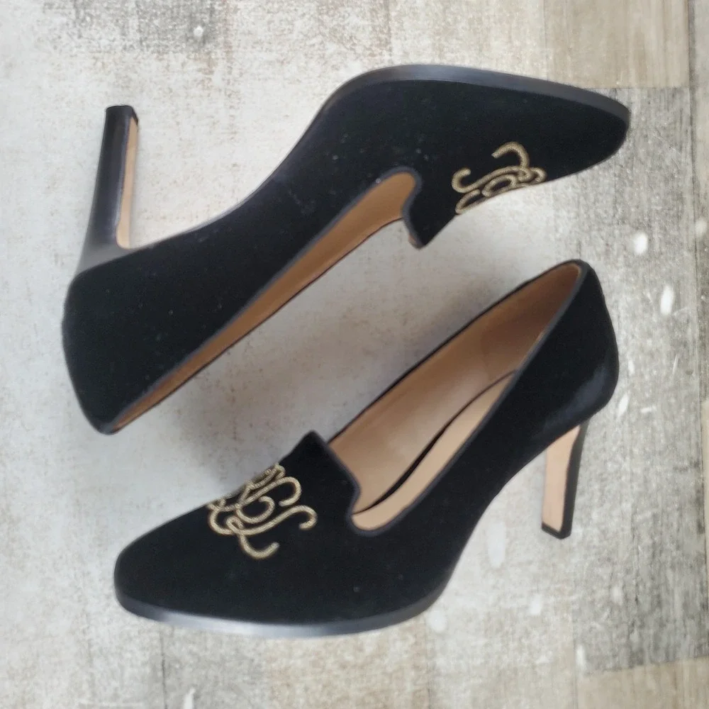 Lauren Ralph Lauren Corah Womens Pumps Sz 8.5 B Black Velvet Logo Stiletto Heel
